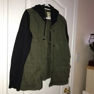 Army green sweater hoodie zip up/button up